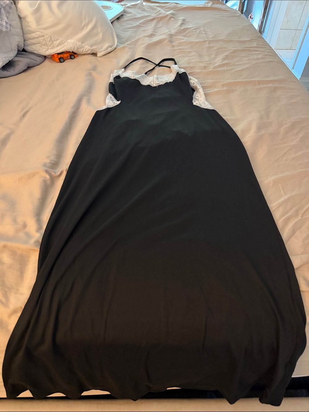 Black Lace-Trim Maxi Slip Dress